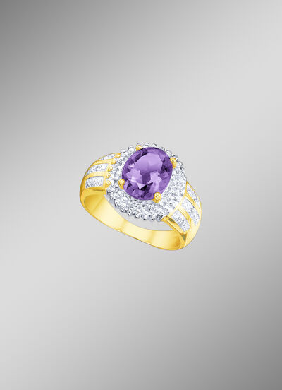 Damenring mit echtem Amethyst und Diamanten 