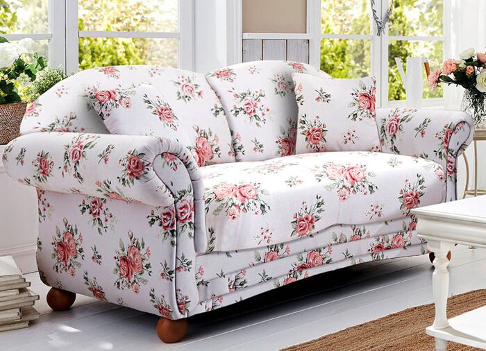 Romantisch-blumige Polsterm&ouml;bel WEISS-ROSA
