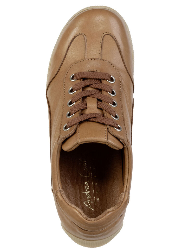 Andrea Conti, bequeme Damen-Sneaker, Weite G, mit herausnehmbarem Fu&szlig;bett COGNAC