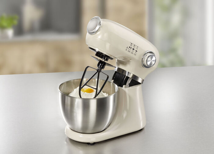 Küchenmaschine im Vintage-Design inkl. Silikon-Backmatte CREME