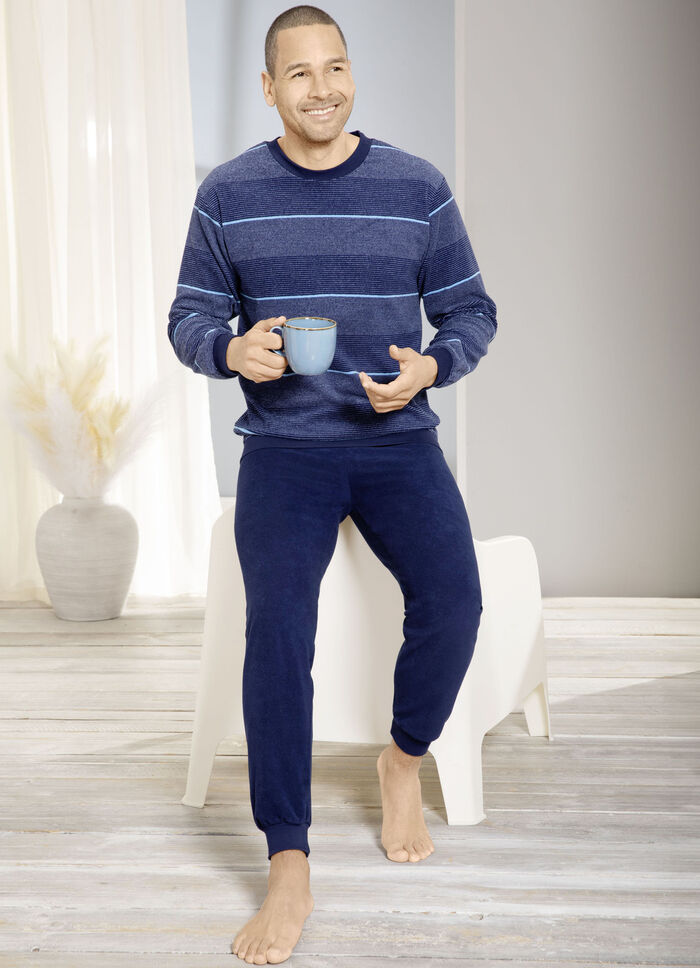 Schlafanzug aus Frottierstretch mit Bündchenabschlüssen  