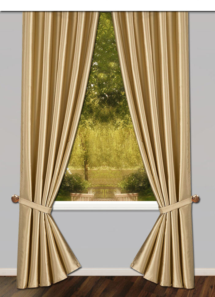 &Uuml;bergardinen-Garnitur aus leicht gl&auml;nzendem und weich fallendem Satin-Dekostoff BEIGE