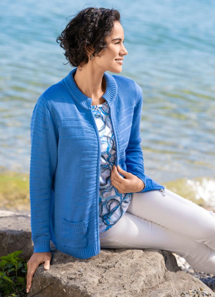Strickjacke mit Strukturstreifen AZURBLAU