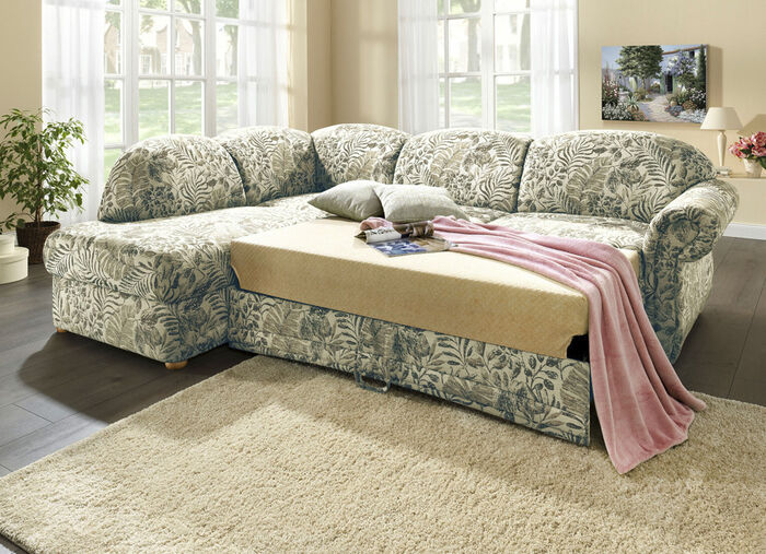 Polsterecke mit Bettfunktion, Bettkasten und 2 Kissen GRÜN