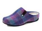Laurina Pantoffel aus kariertem Textilmaterial BLAU-VIOLETT