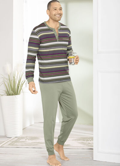 Schlafanzug mit Knopfleiste und Bündchenabschlüssen 