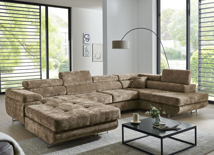 Wohnlandschaft mit Bettfunktion und Bettkasten BRAUN