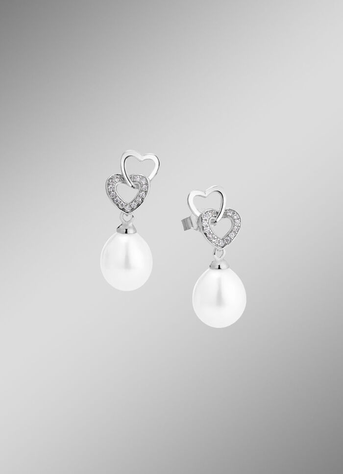 Herzliche Eleganz – Ohrstecker aus Silber mit Perlen und Zirkonia 