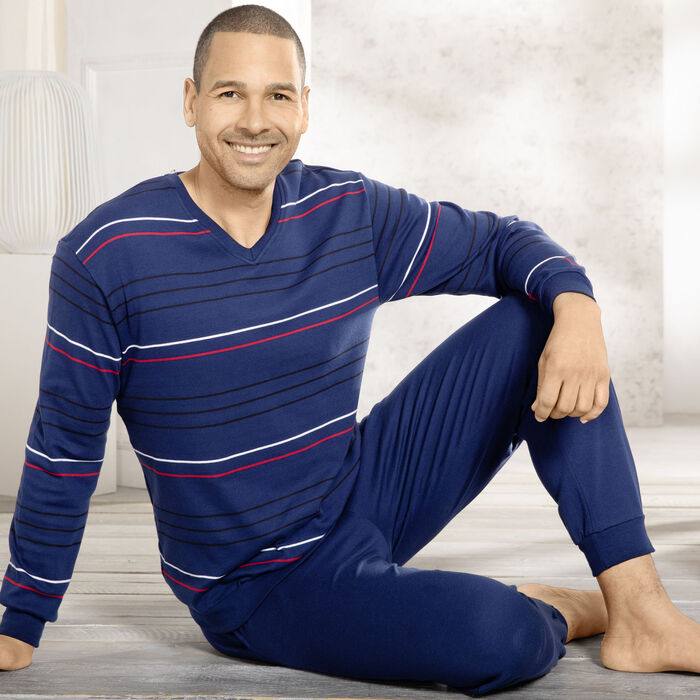 Interlock-Schlafanzug mit V-Ausschnitt und Bündchenabschlüssen 