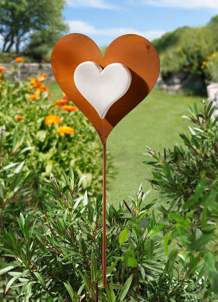 Gartenstecker mit Herz aus Porzellan 