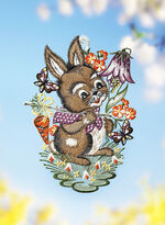 Fensterbild Häslein mit Möhre aus Plauener Spitze 