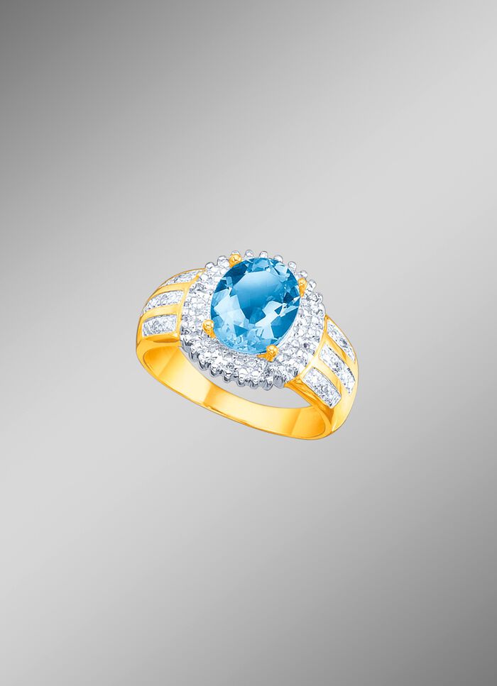 Damenring mit echtem Blautopas und Diamanten 