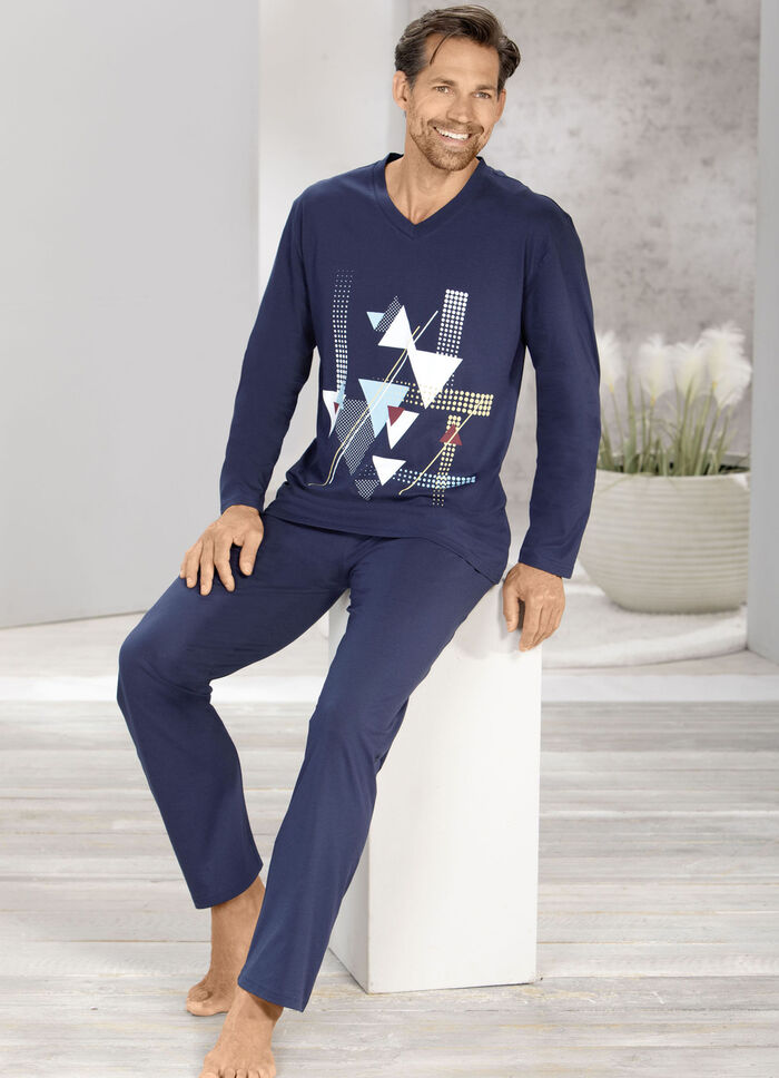 Schlafanzug mit V-Ausschnitt und offenen Abschlüssen 