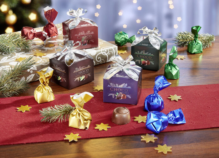 Geschenkboxen mit süßer Füllung, 4er-Set 