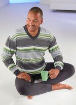 Schlafanzug mit V-Ausschnitt und B&uuml;ndchenabschl&uuml;ssen 