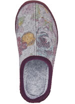 Pantoffel mit dezentem Blütendruck HELLGRAU-BORDEAUX