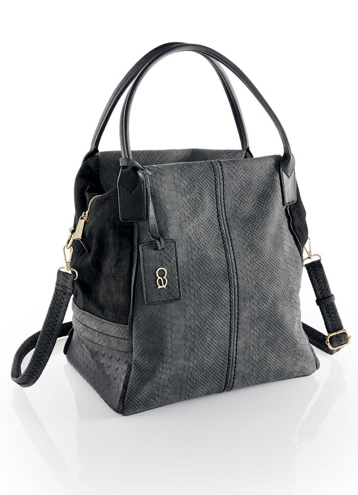 Collezione Alessandro Tasche aus teilweise reptilgepr&auml;gtem Veloursmaterial SCHWARZ