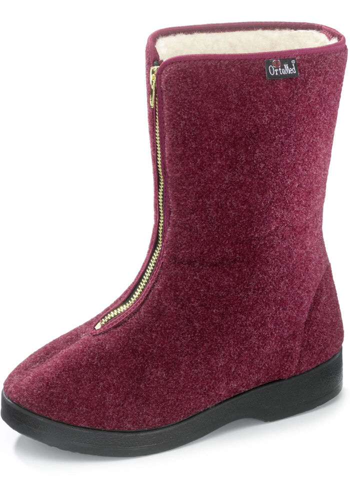 Warme Damen-Hausschuhe, Weite H, mit Reißverschluss BORDEAUX