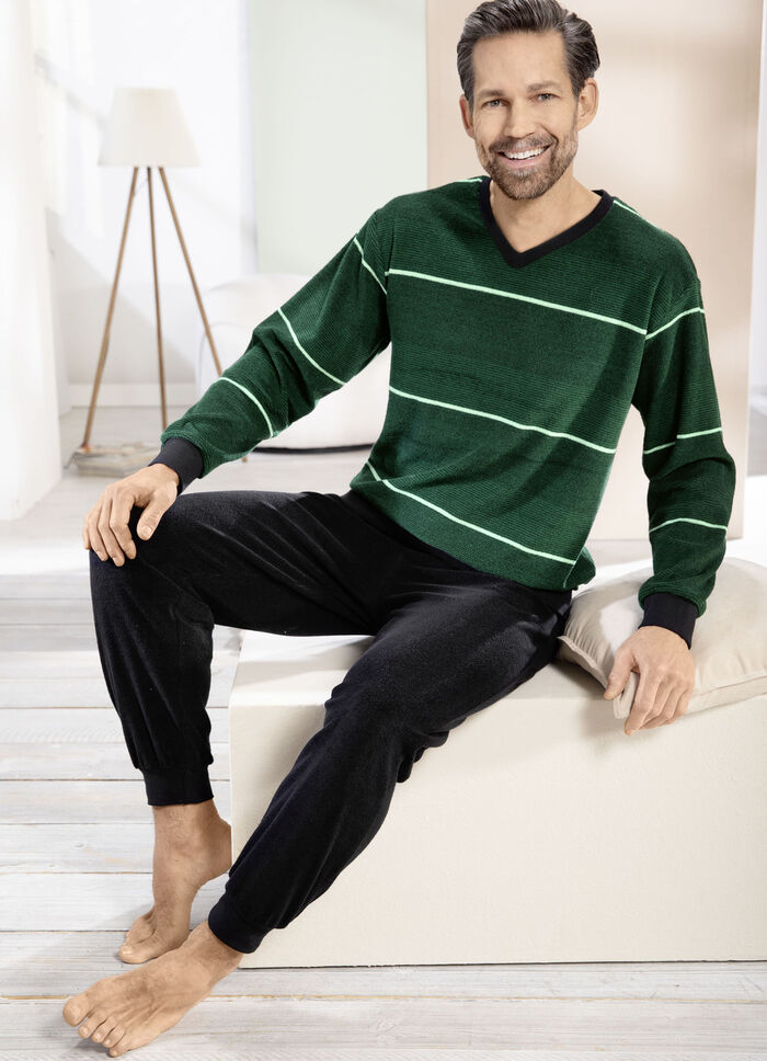 Frottier-Schlafanzug mit V-Ausschnitt und Bündchenabschlüssen 