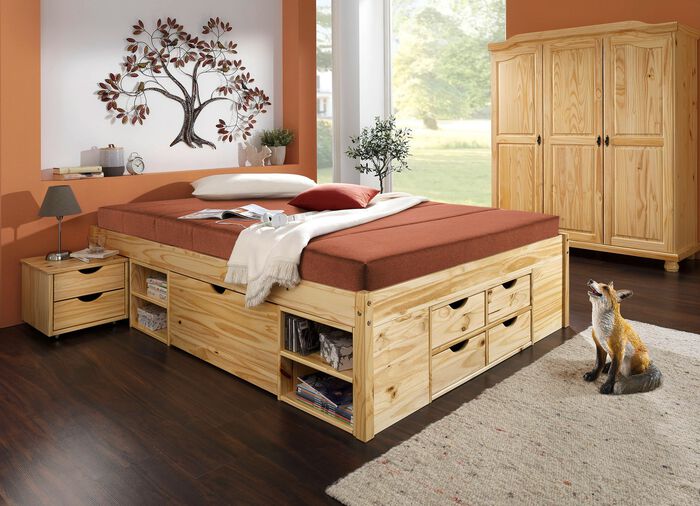 Funktionsbett aus massivem Kiefernholz 