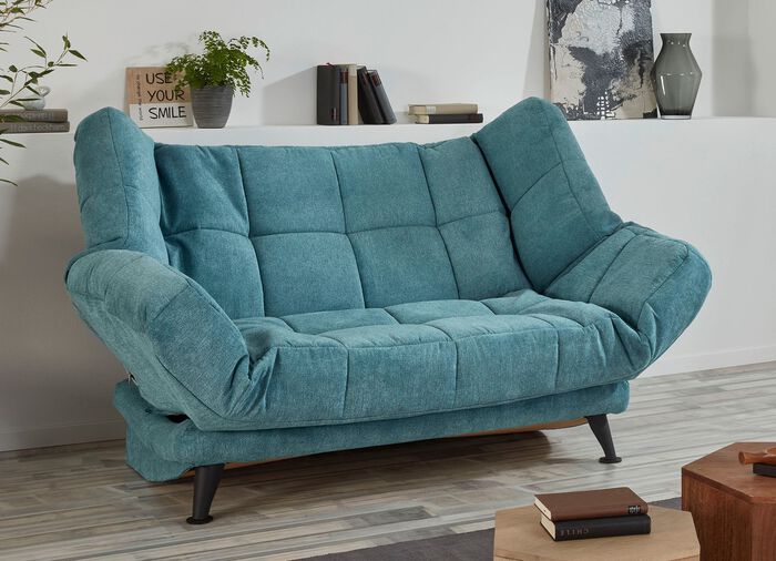 Schlafsofa mit Armteil- und R&uuml;ckenverstellung BLAU