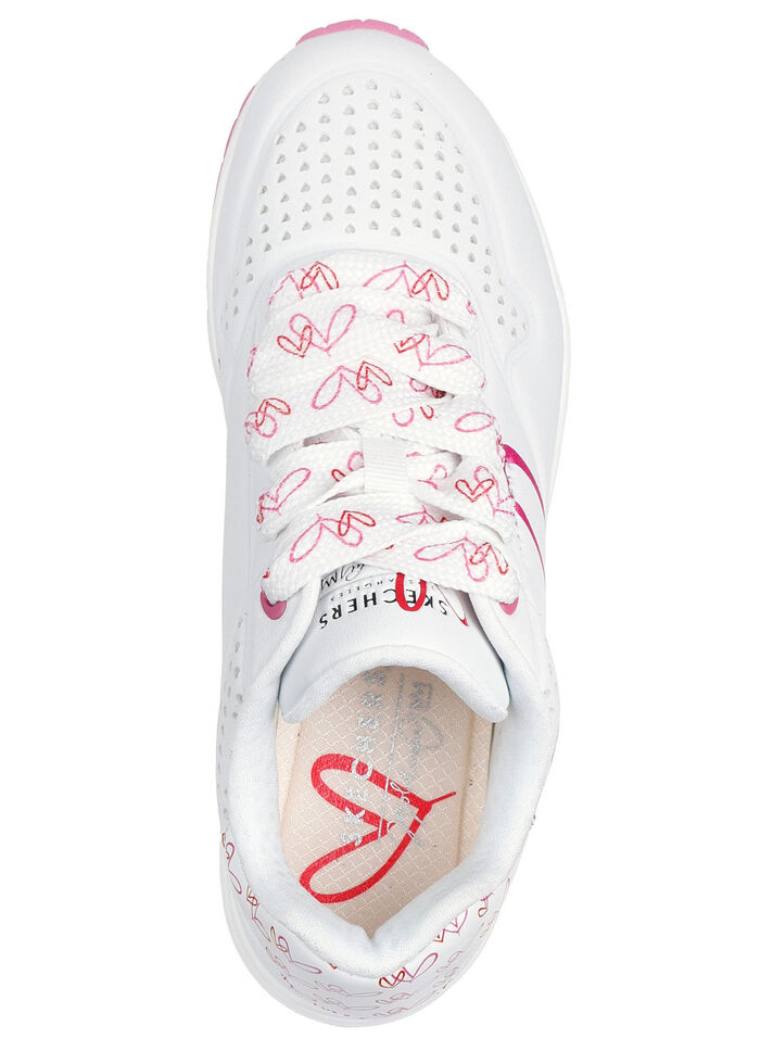 SKECHERS Schnür-Sneaker mit niedlichen Herzchen bedruckt WEISS-PINK