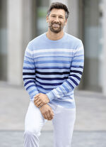 Gestreifter Rundhalspullover mit Strukturdessin BLEU-MARINE-ECRU