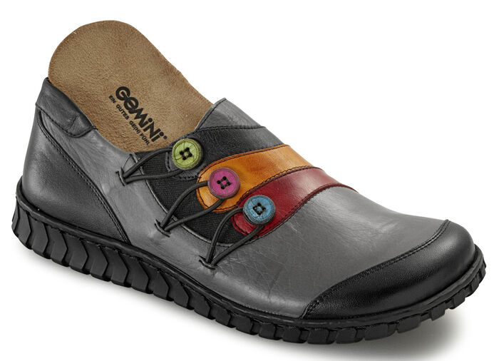 Gemini Slipper mit Zierkn&ouml;pfen GRAU-BUNT