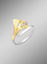 Damenring Ginkgoblatt in Bicolor mit synth. Zirkonia 
