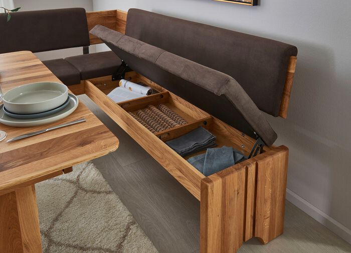 Eckbankgruppe mit Gestell aus massiver, ge&ouml;lter Eiche 