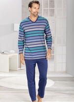 Schlafanzug mit V-Ausschnitt und garngefärbtem Ringel 