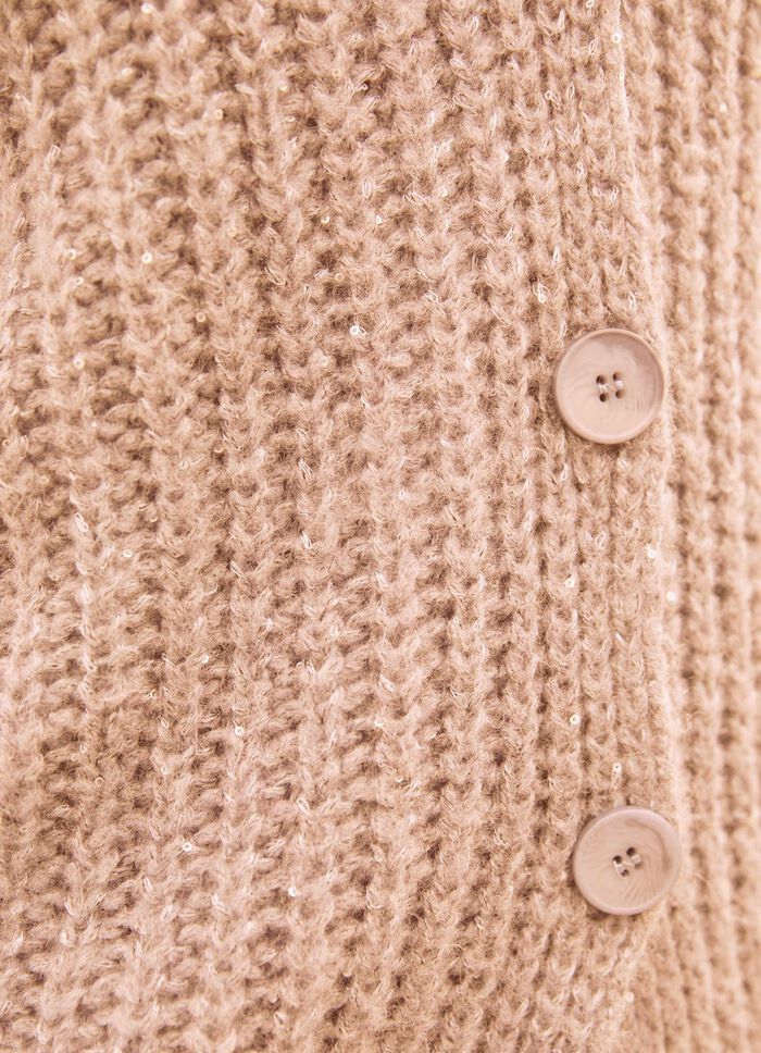 Strickjacke mit Paillettengarn BEIGE MELIERT