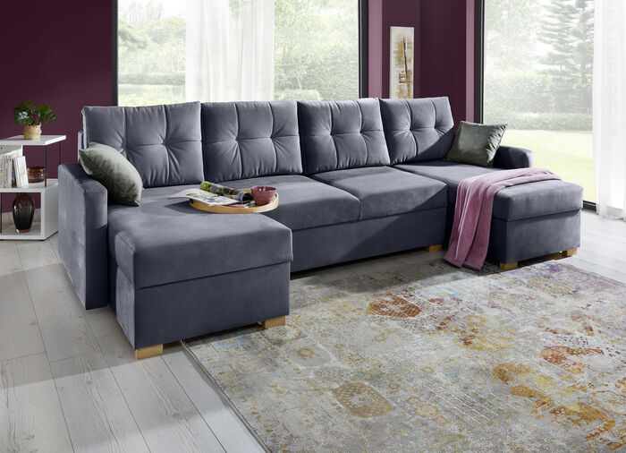 Gemütliche Wohnlandschaft mit Bettfunktion und 3 Bettkästen ANTHRAZIT