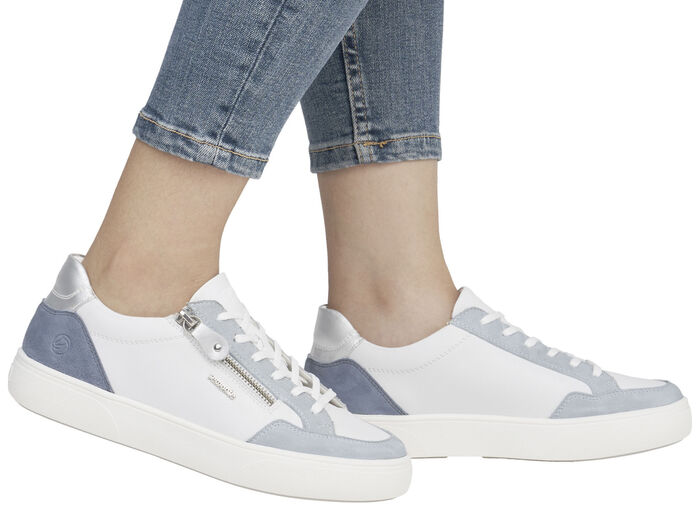 Remonte Sneaker aus Nappa- und Veloursleder mit Metallic-Besatz BLAU-WEISS-SILBER