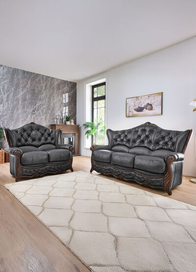 Polsterm&ouml;bel aus Massivholz mit echtem Leder-Bezug 