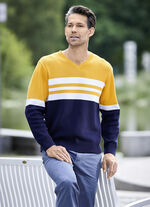 Modischer V-Pullover MARINE-OCKER-WEISS