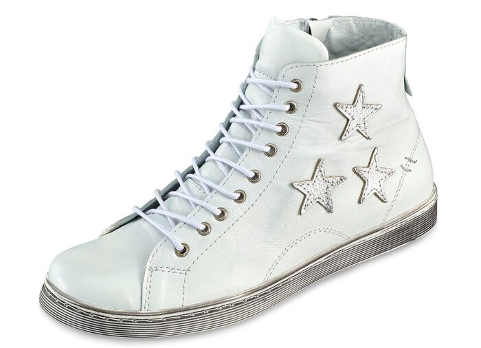 Andrea Conti Schn&uuml;r-Stiefelette aus Rind-Nappaleder WEISS-SILBER