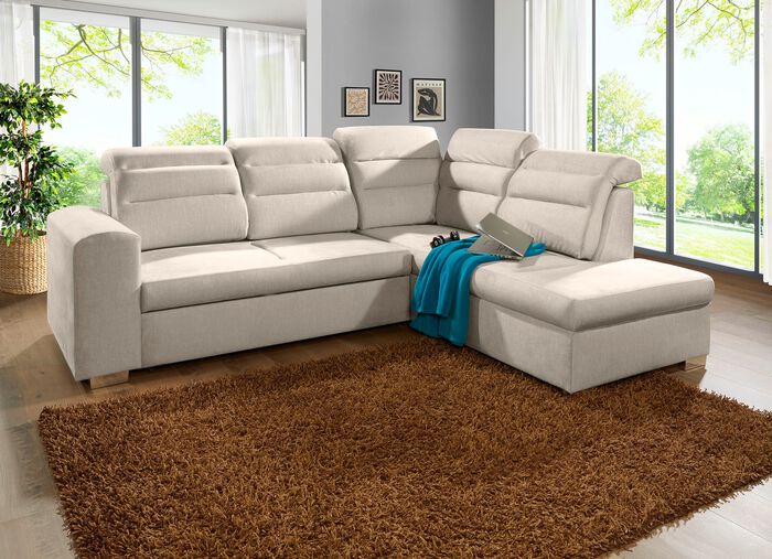 Polsterm&ouml;bel mit Bettfunktion und Bettkasten CREME