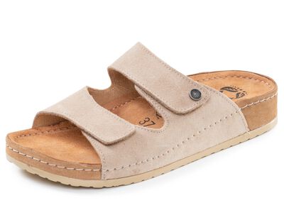 Mubb, bequeme Damen-Pantoletten, Weite H, mit Klettverschluss 