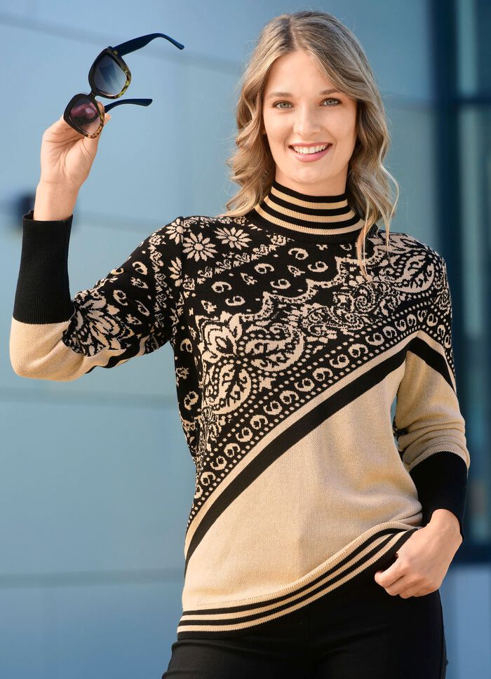 Pullover in Jacquard-Dessin BEIGE-SCHWARZ