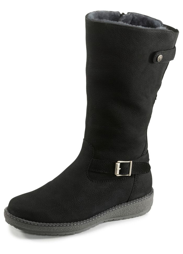Waldl&auml;ufer, gef&uuml;tterte Damen-Stiefel, Winterschuhe, Weite H, mit Lammfell SCHWARZ
