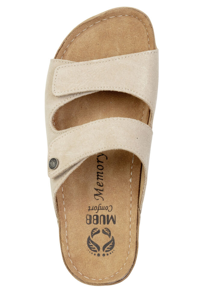 Mubb, bequeme Damen-Pantoletten, Weite H, mit Klettverschluss SAND