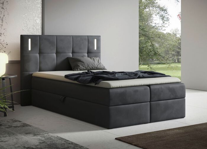 Boxspringbett mit LED-Beleuchtung und Topper ANTHRAZIT
