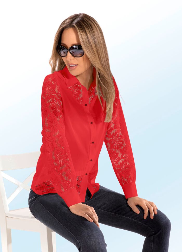 Bluse mit hübscher Spitze ROT