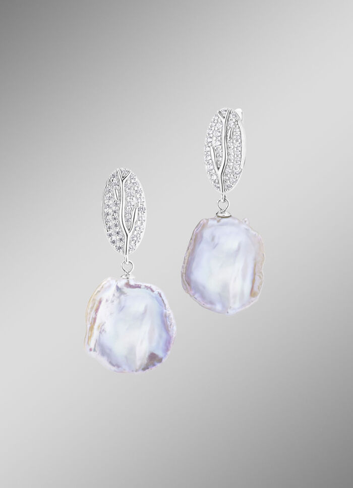 Ohrringe mit Keshi-Perlen und synth. Zirkonia 