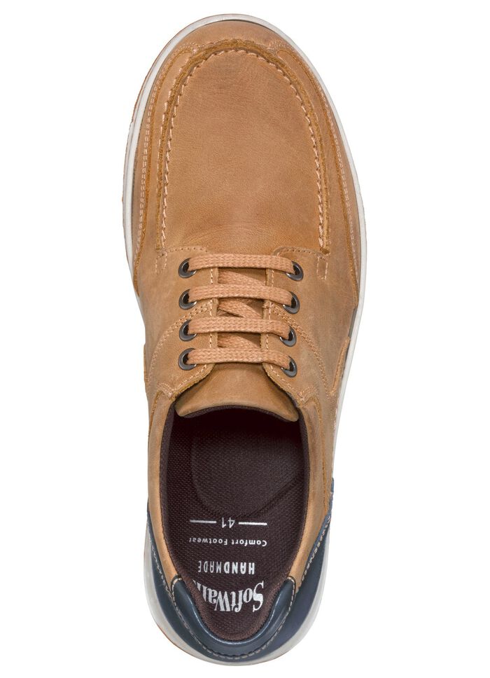 Schn&uuml;rschuhe mit Kontrast-Bes&auml;tzen COGNAC-BLAU