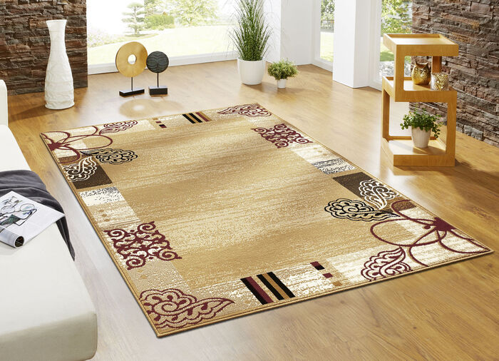 Gewebte Brücken und Teppiche mit Bordüre BEIGE