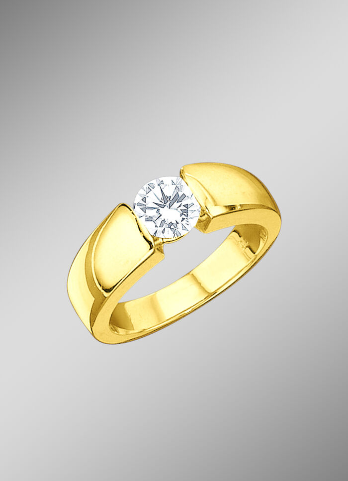 Vollmassiver Solitär-Damenring mit Brillant 