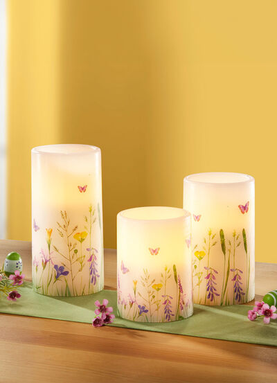 LED-Echtwachskerzen, 3er-Set, mit Fernbedienung 