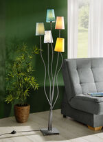 Stehleuchte, 5-flammig, aus Metall mit Stoffschirm 